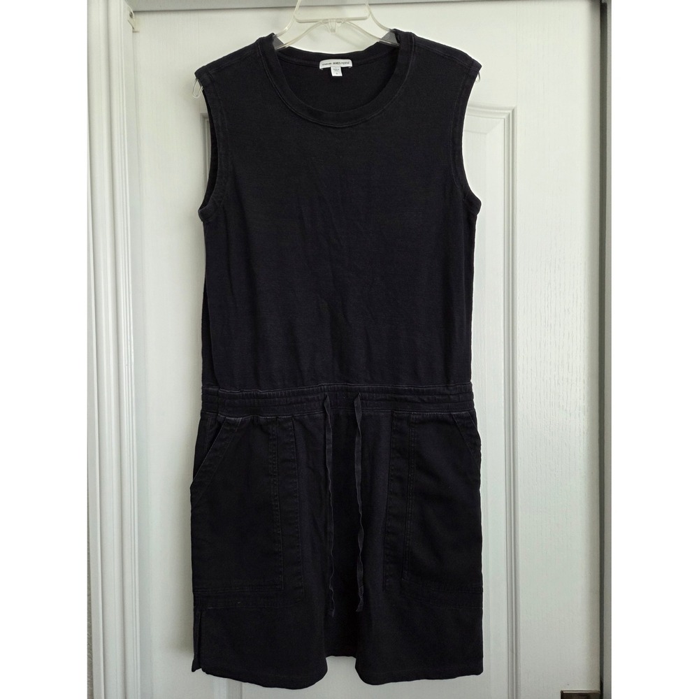 James Perse Black Ribbed Multimedia Drop Waist Sleeveless Dress Sz 2/M‎ Beach
